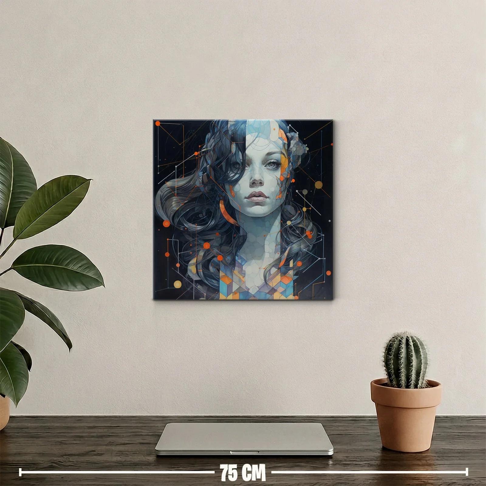 Retrato futurista femenino con detalles geométricos y vibrantes — miniatura 2