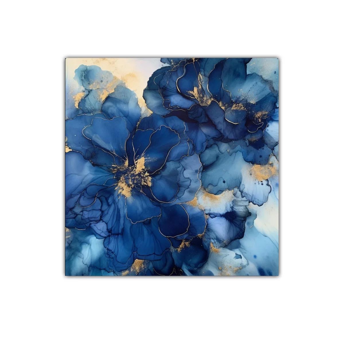 Flores abstractas en tonos azules con detalles dorados — imagen principal