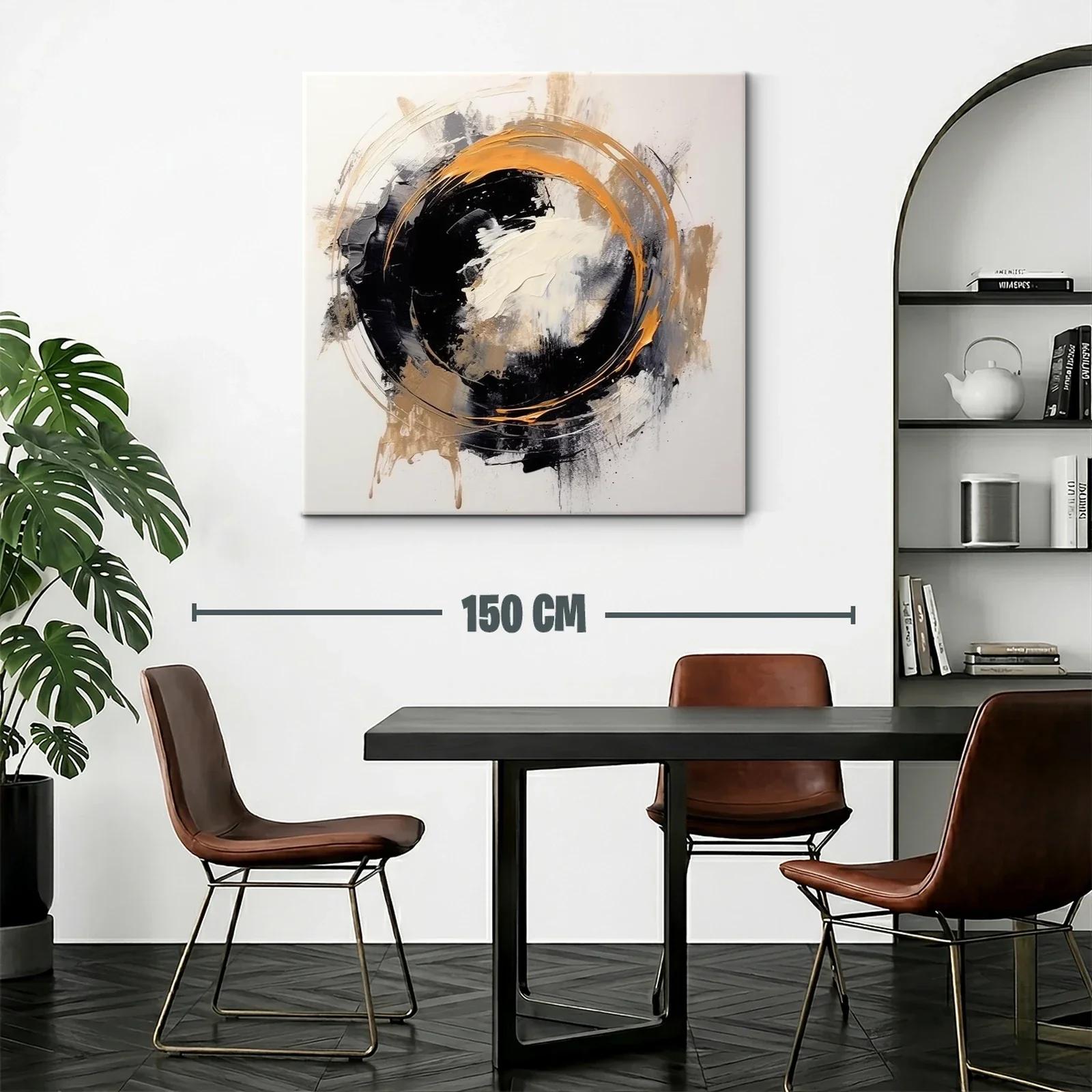 Cuadro abstracto con círculo dinámico en tonos tierra y negro — miniatura 2