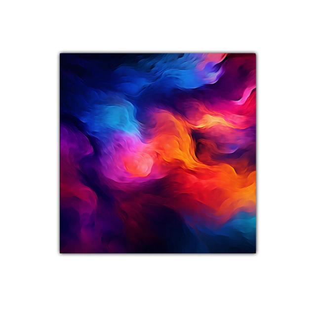 Cuadro abstracto con vibrantes tonos cálidos y fríos en movimiento
