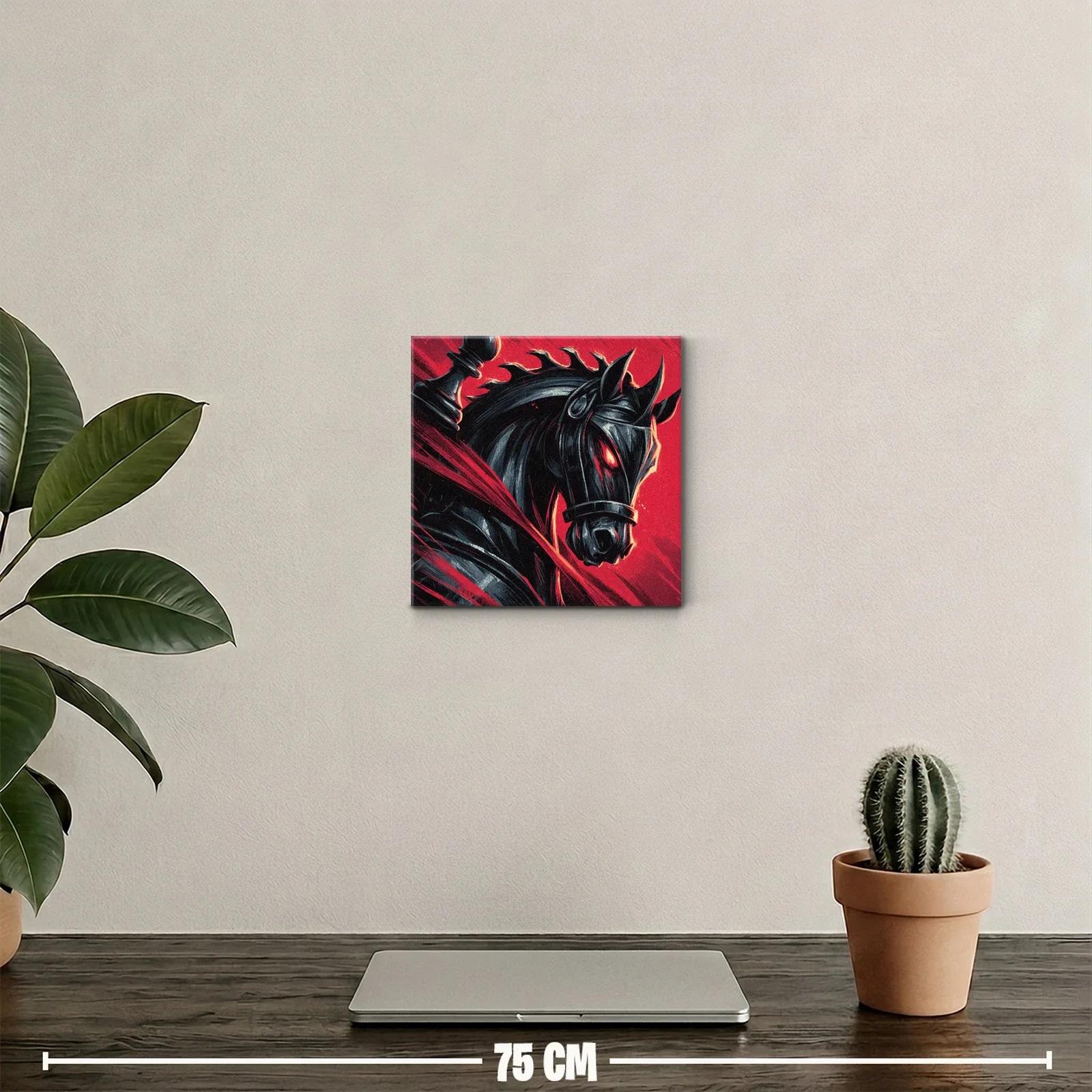 Caballo negro con ojos ardientes en fondo rojo vibrante — miniatura 2