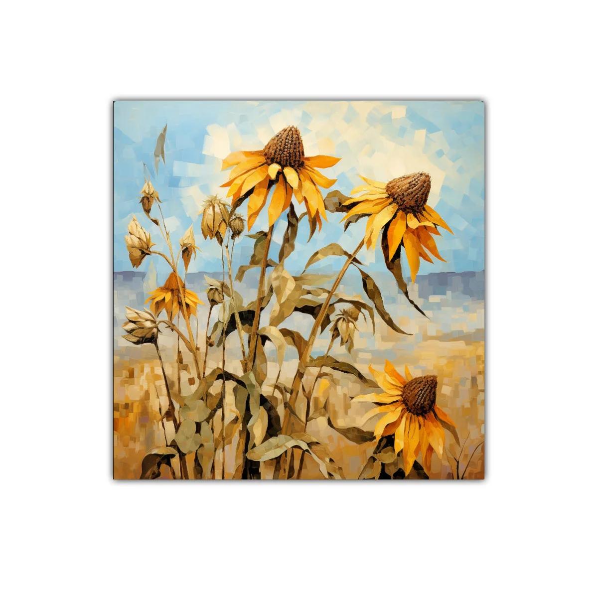 Cuadro decorativo de girasoles con cielo azul y tonos cálidos — imagen principal