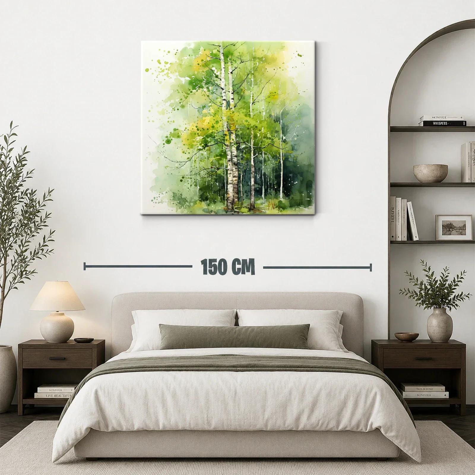 Bosque de abedules en verdes y amarillos vibrantes — miniatura 3
