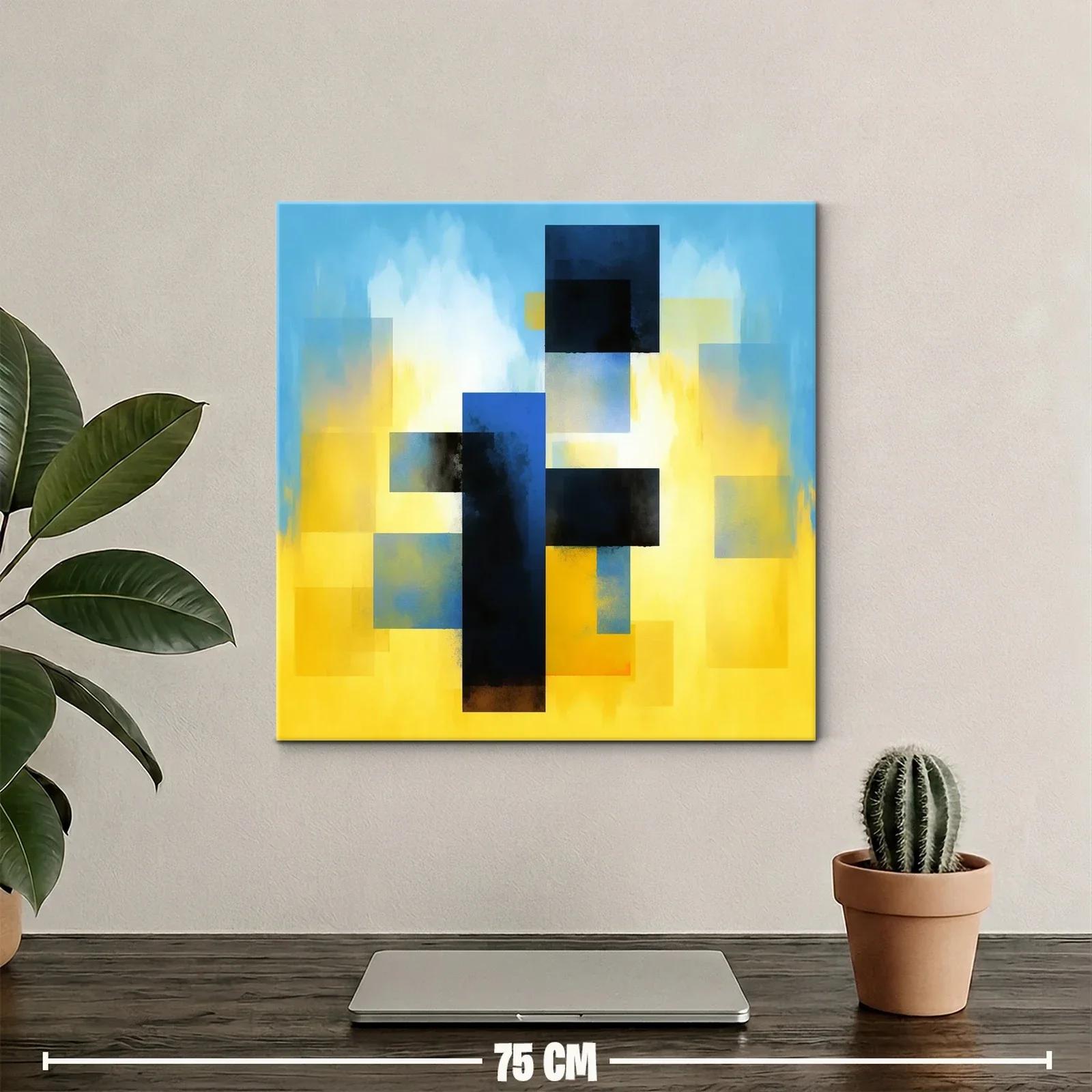 Cuadro abstracto con bloques y degradados en azul y amarillo — miniatura 2