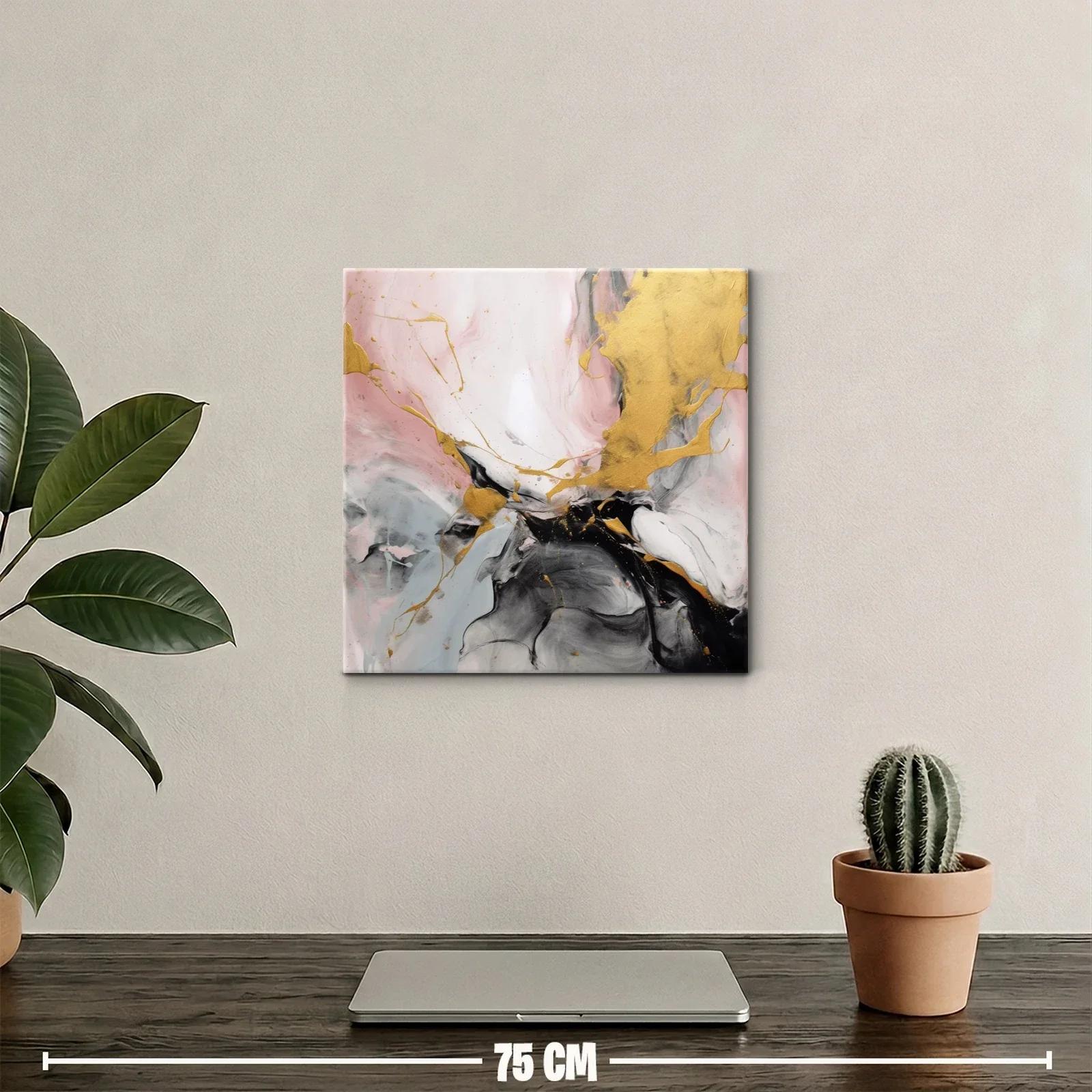 Cuadro abstracto con detalles dorados y tonos suaves — miniatura 2