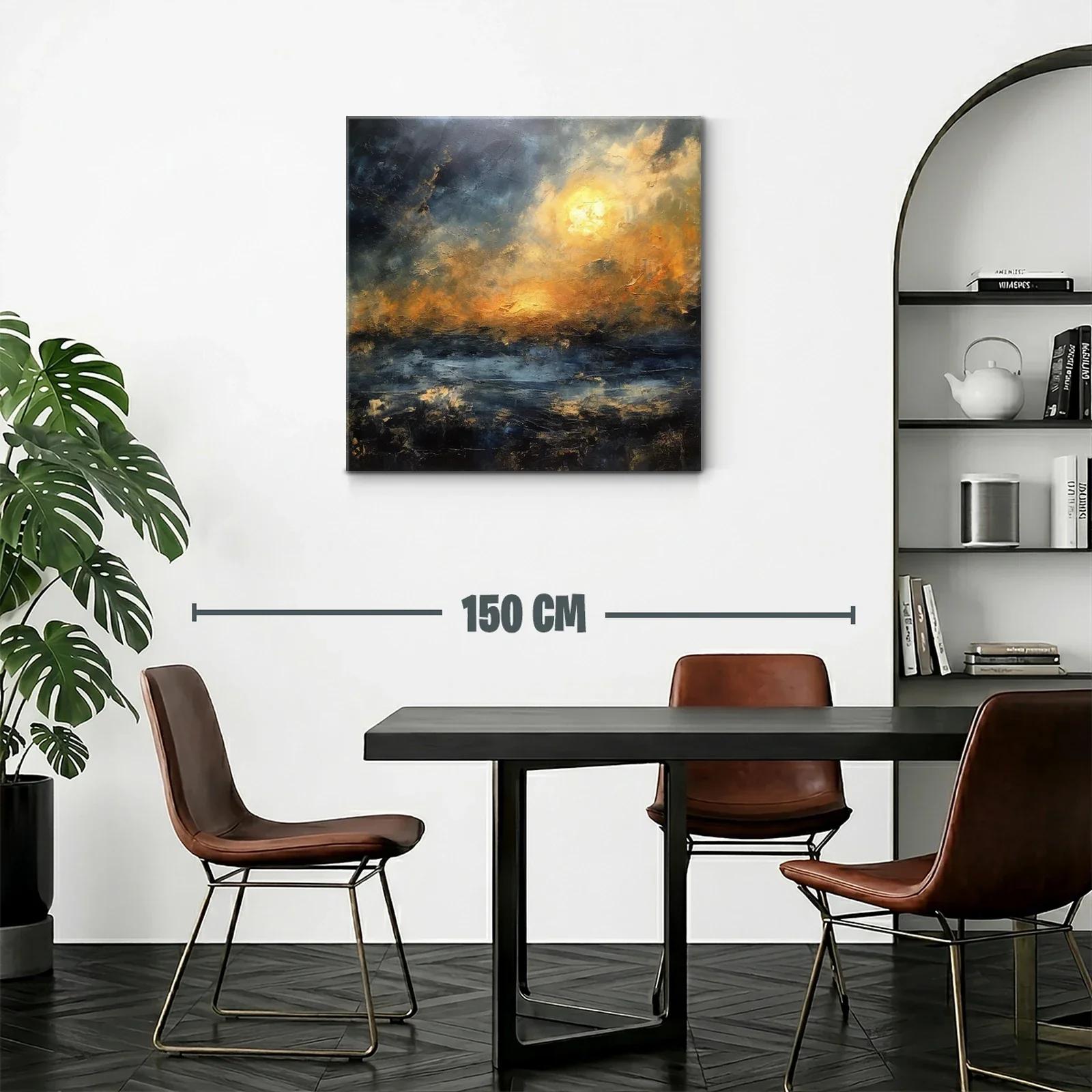 Cuadro abstracto con tonos dorados y atmósfera nebulosa — miniatura 2