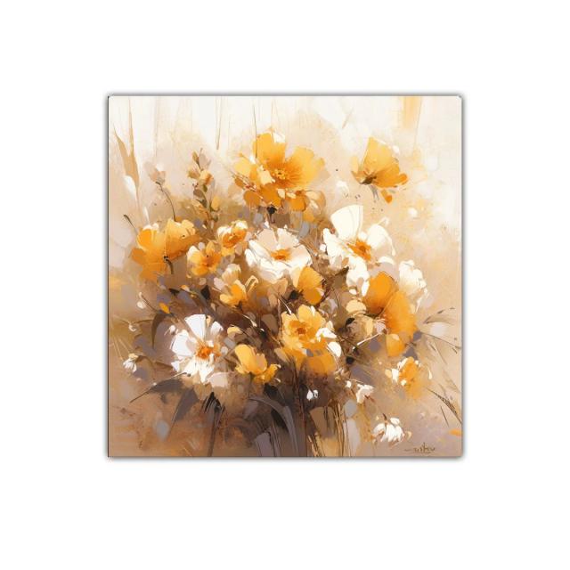 Composición vibrante de flores en tonos cálidos y neutros