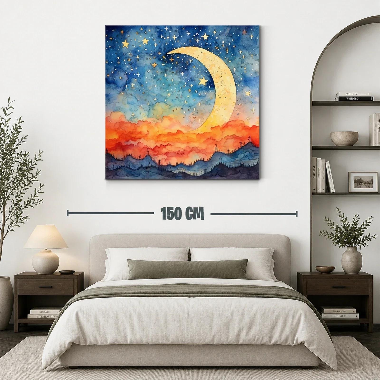 Puesta de sol mágica con luna y cielo estrellado — miniatura 3