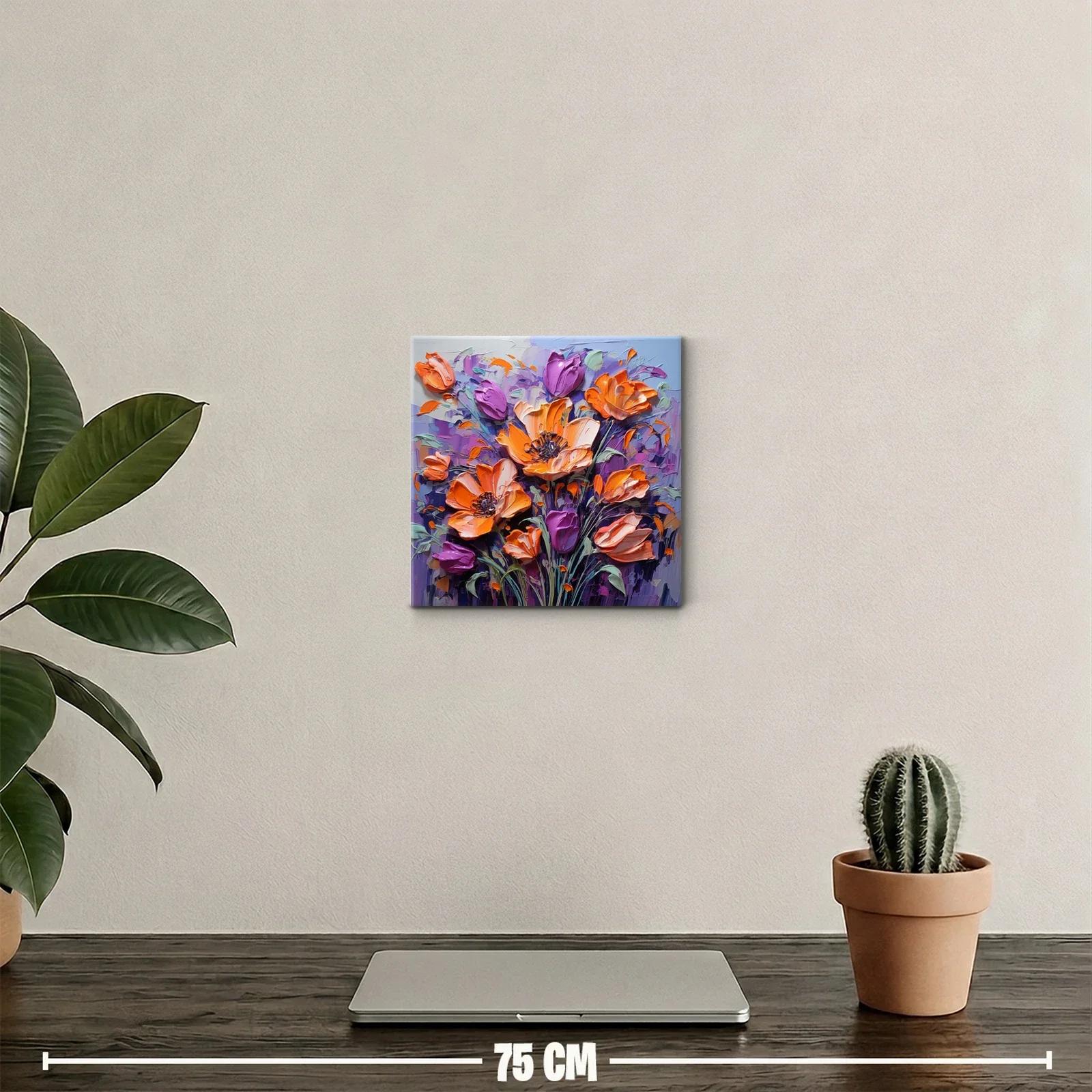 Cuadro decorativo con ramo vibrante de flores en tonos cálidos — miniatura 2