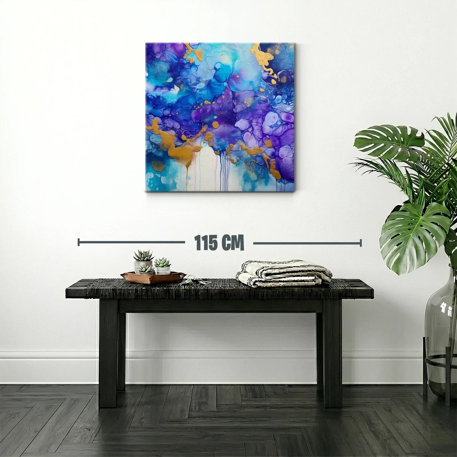 Cuadro abstracto en tonos azules y violetas con notas doradas — miniatura 2