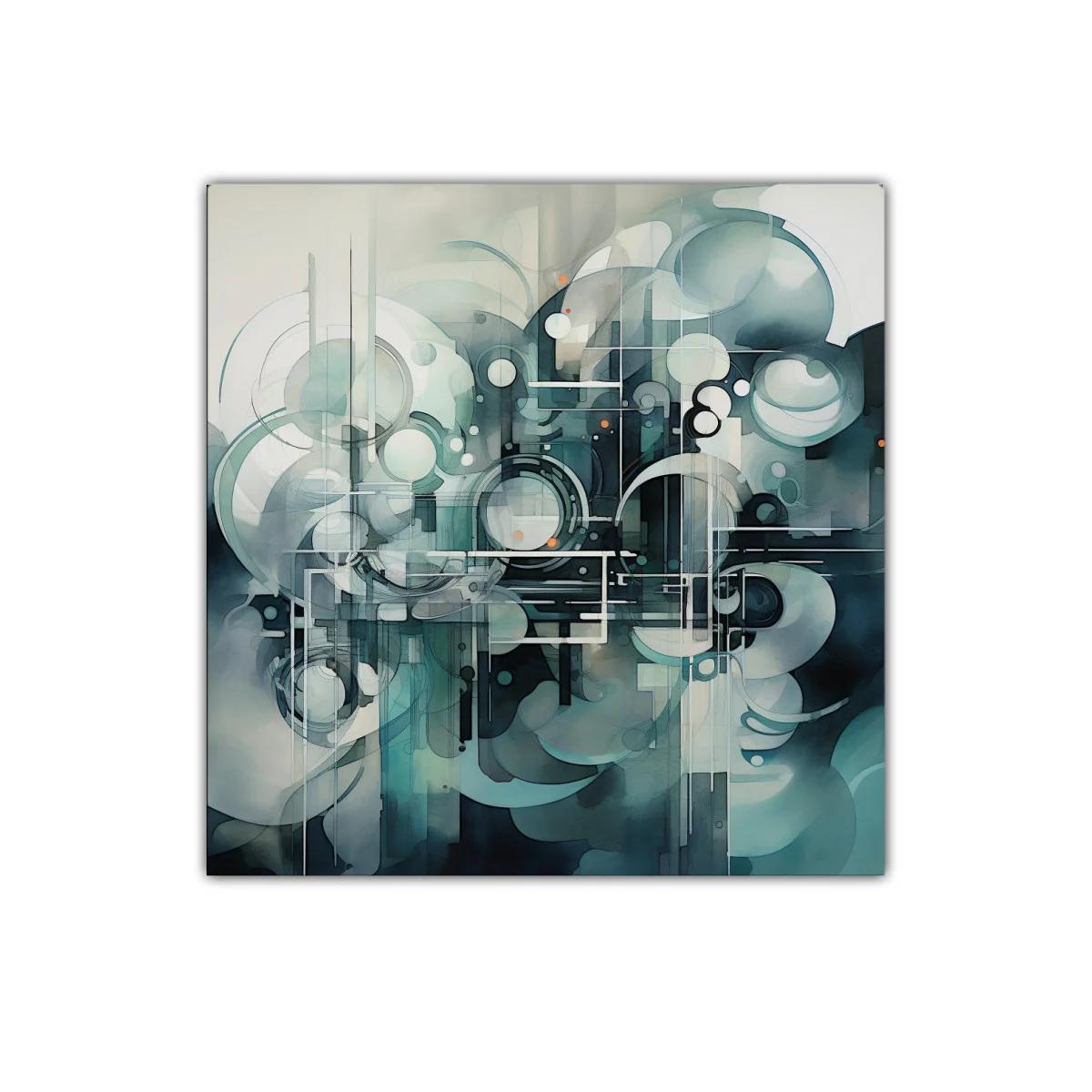 Composición abstracta en tonos verdes y grises con formas circulares — miniatura 1