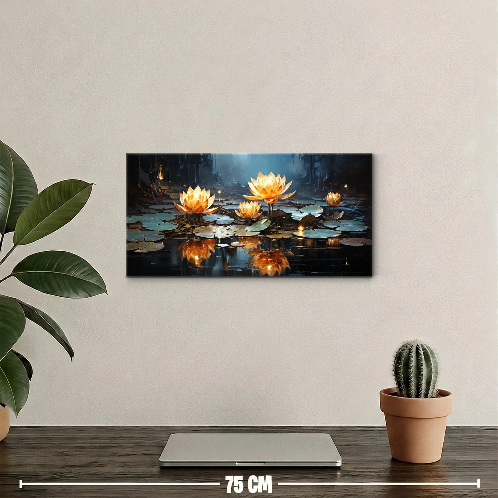 Cuadro nenúfares con flores de loto y lucecitas — miniatura 2