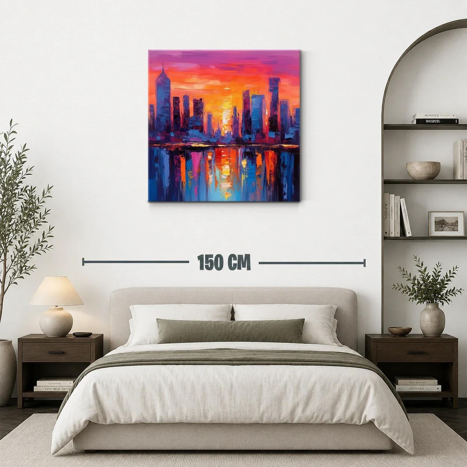 Atardecer vibrante sobre ciudad reflejada en agua — miniatura 3