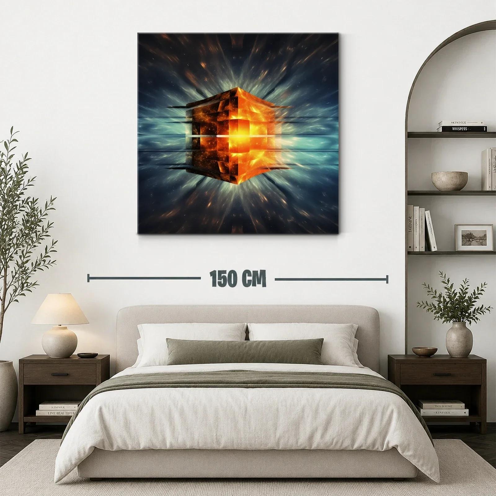 Cuadro abstracto cubo luminoso en explosión de energía — miniatura 3