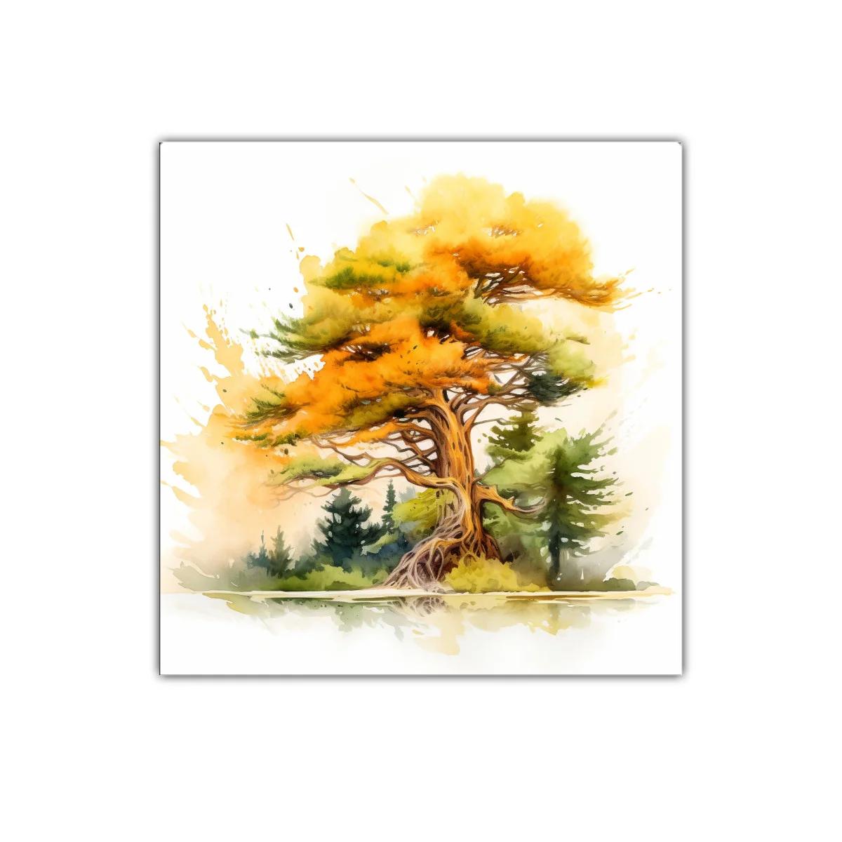 Árbol otoñal con tonos cálidos y verdes vibrantes — imagen principal