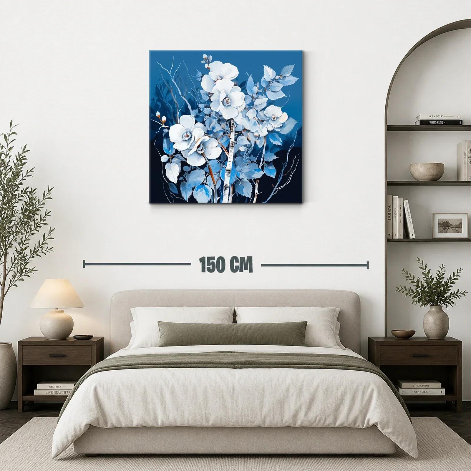 Cuadro floral en tonos azules y blancos con ramas delicadas — miniatura 3