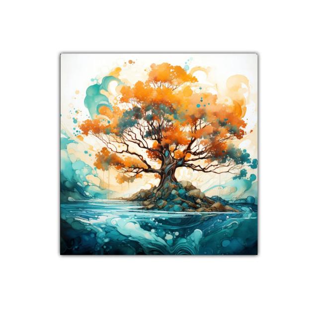 Árbol vibrante en paisaje de agua y energía dinámica