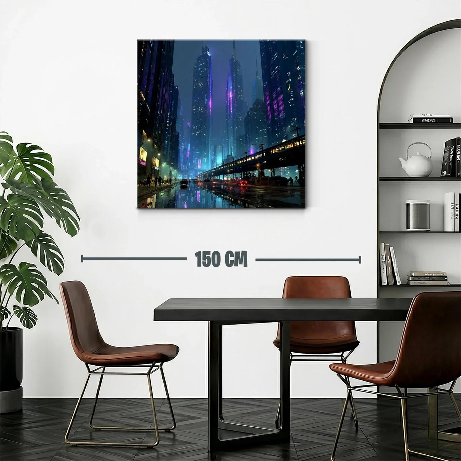 Ciudad nocturna futurista con luces de neón y reflejos urbanos — miniatura 2