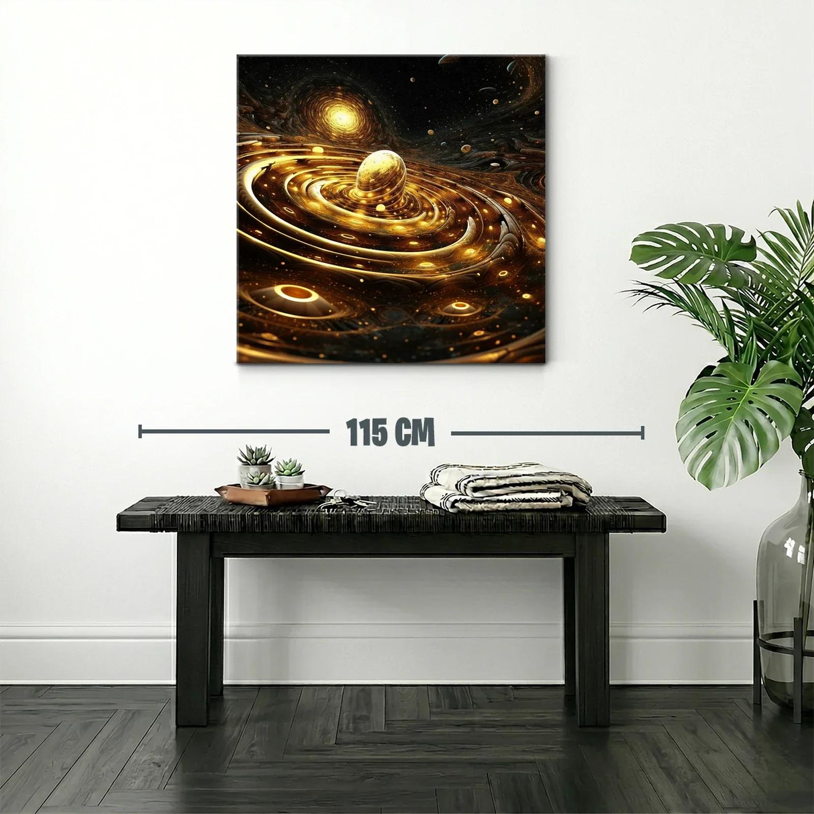 Cuadro abstracto con espirales doradas y estrellas — miniatura 2