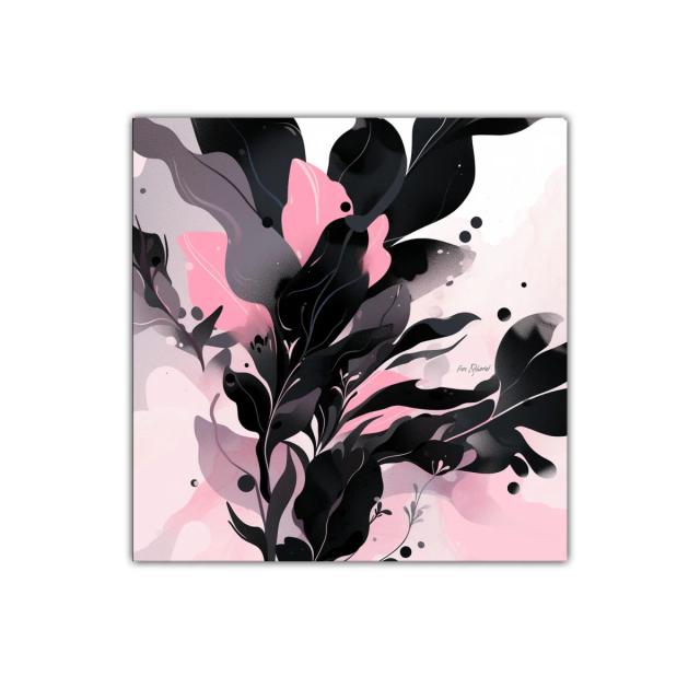 Composición abstracta de hojas en tonos rosas y negros