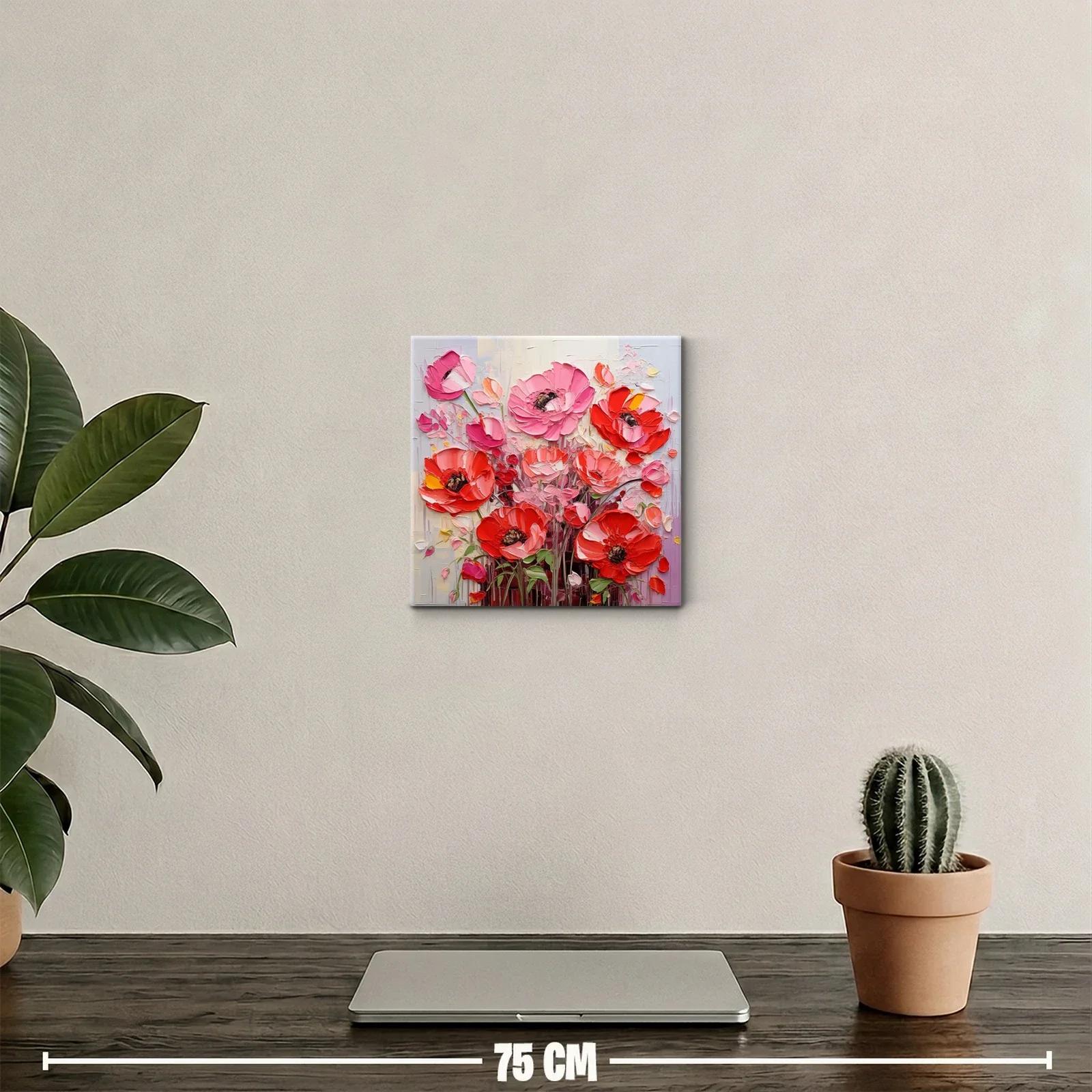 Cuadro decorativo con vibrantes flores rojas y rosas — miniatura 2