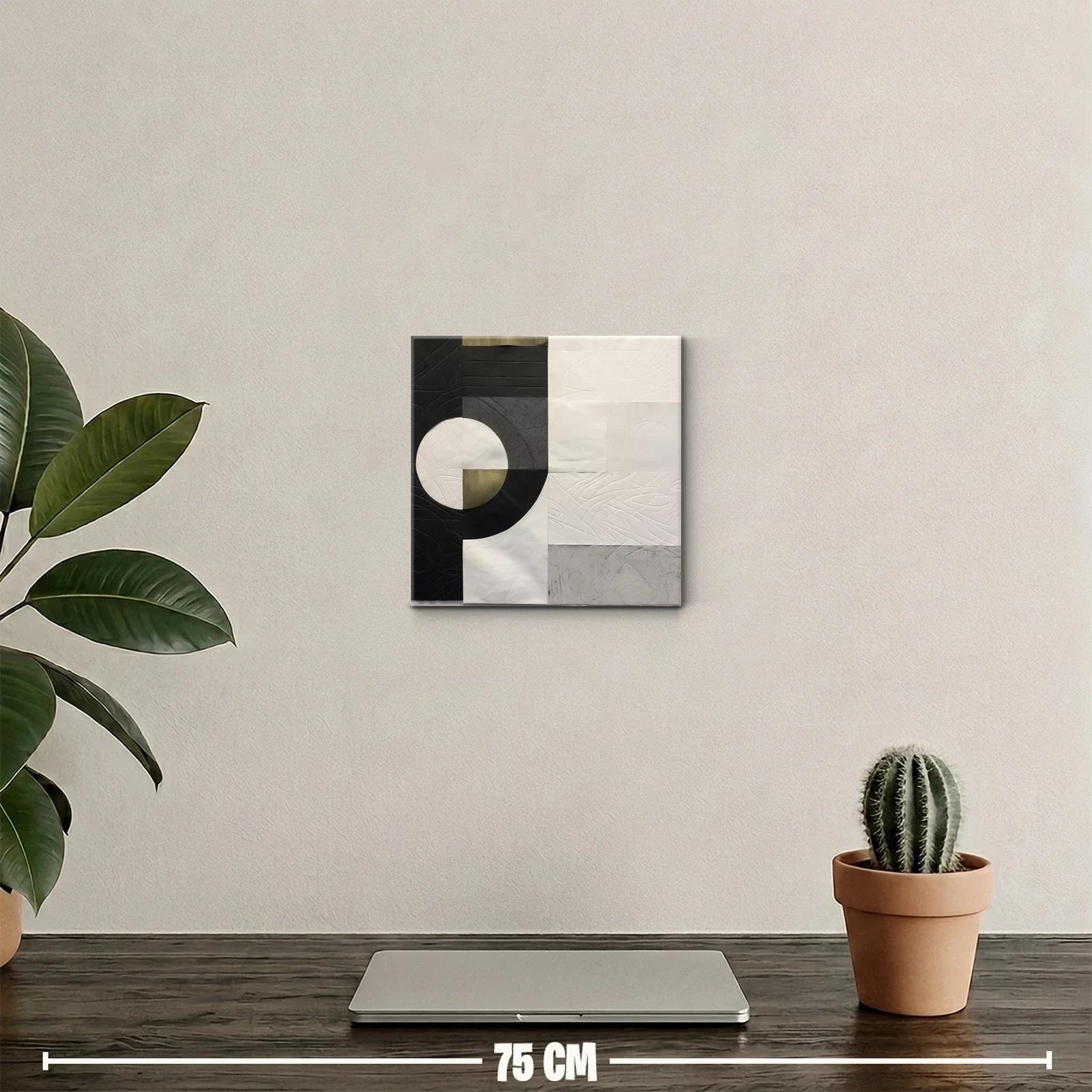 Cuadro decorativo geométrico en blanco negro y gris con texturas — miniatura 2