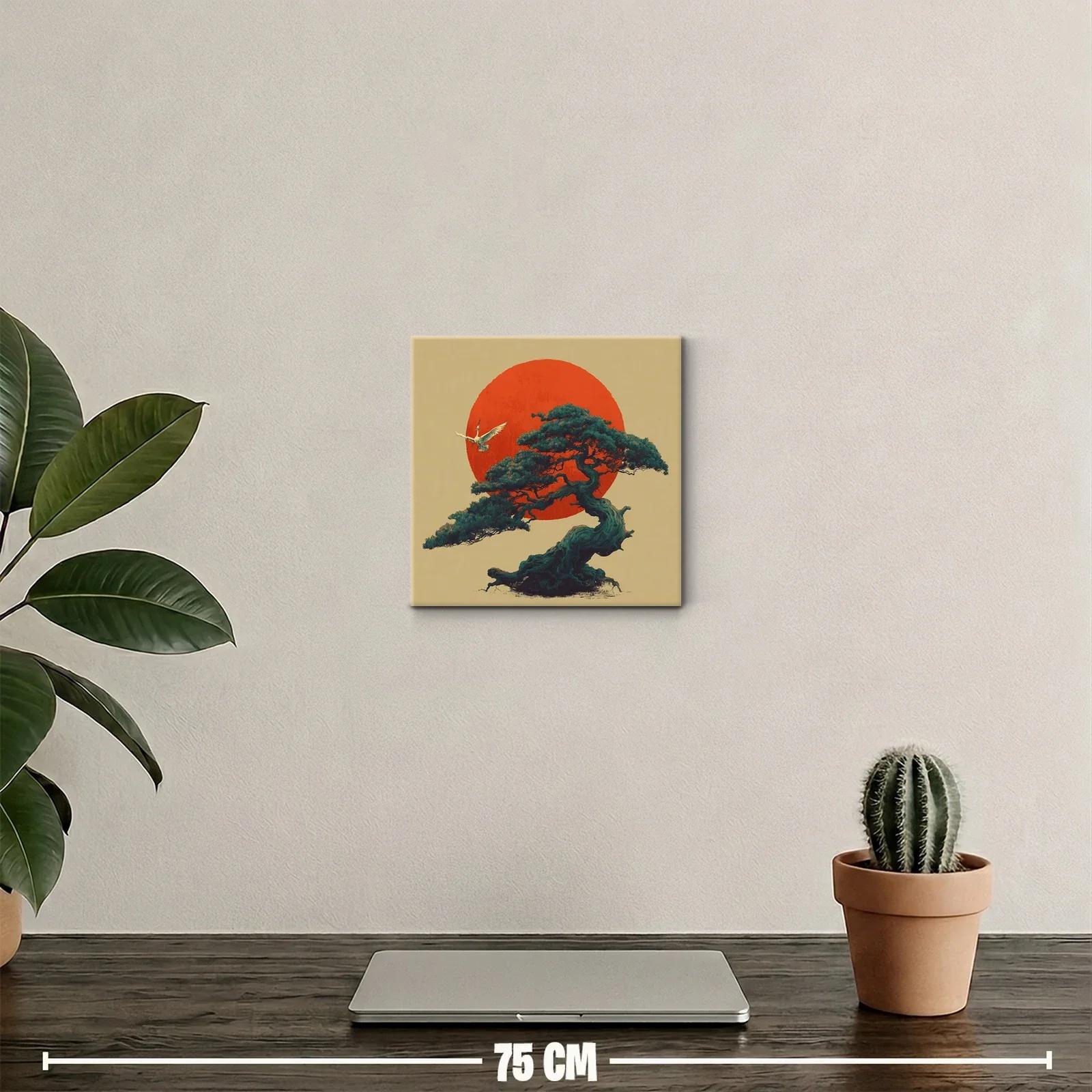 Elegancia y serenidad en un bonsái con sol naciente rojo — miniatura 2