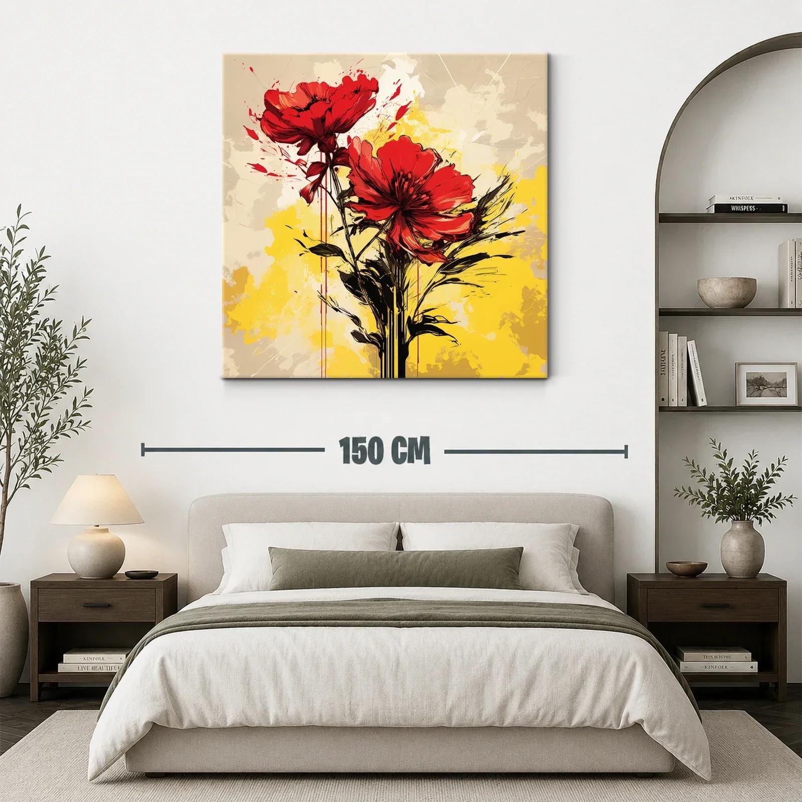 Flor roja vibrante con fondo amarillo y beige — miniatura 3