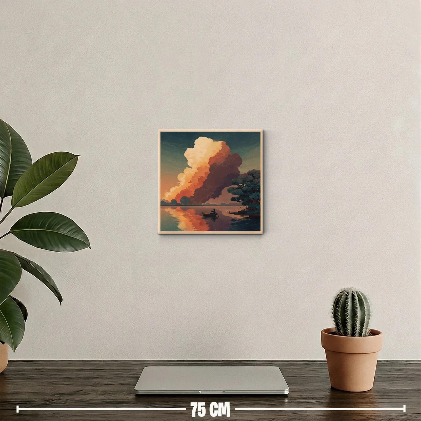 Paisaje sereno de un pescador en laguna al atardecer — miniatura 2
