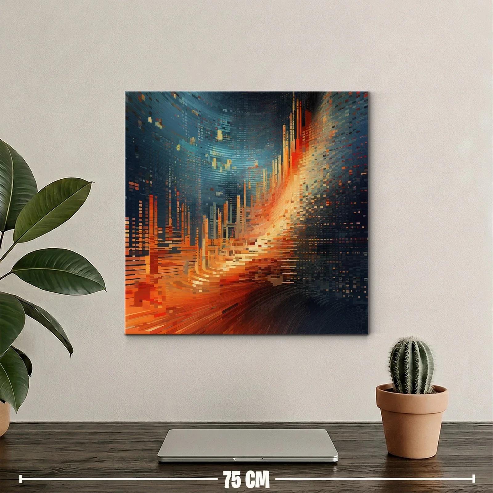 Cuadro abstracto con tonos cálidos y fríos en movimiento — miniatura 2