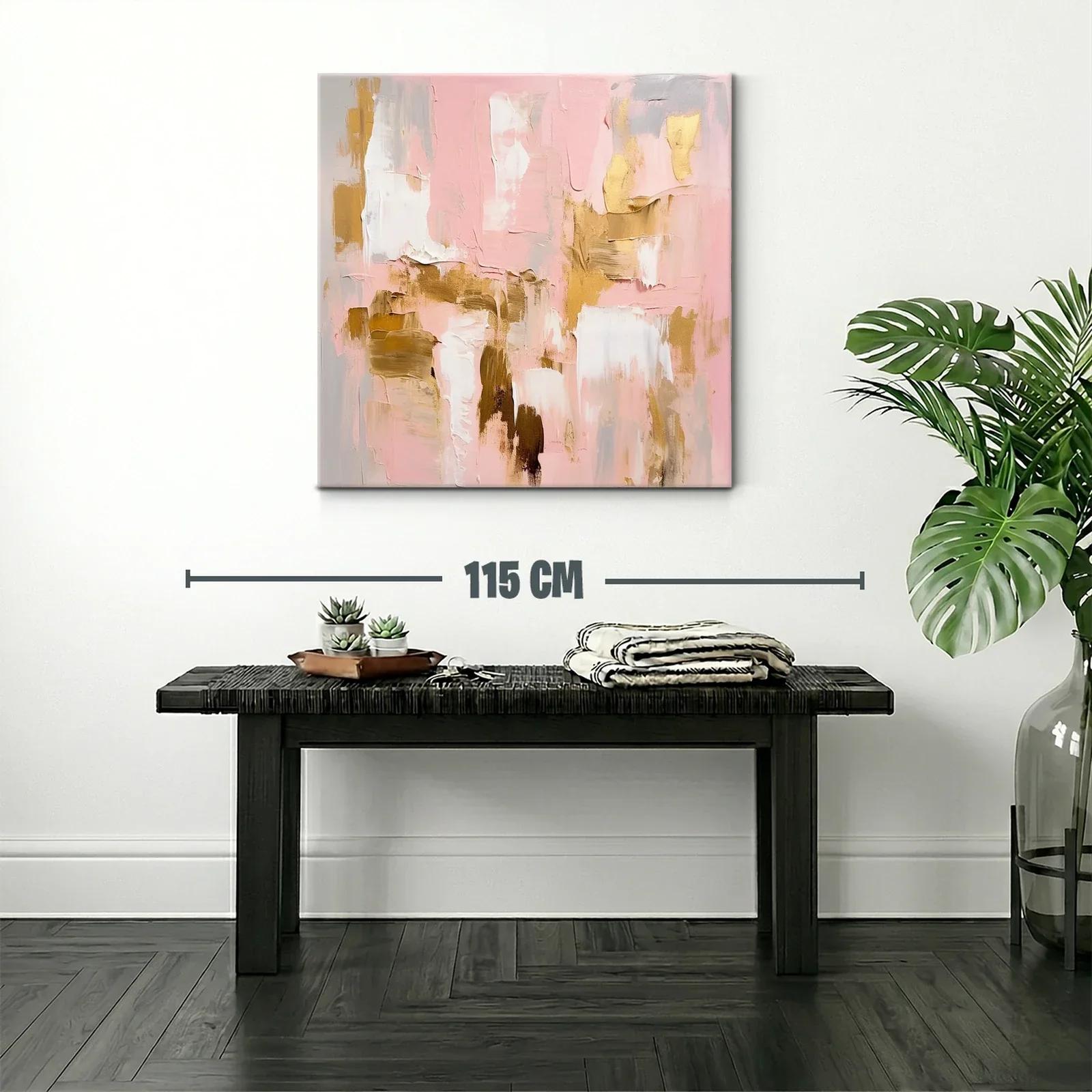 Arte abstracto en tonos rosa y dorado para un ambiente elegante — miniatura 2