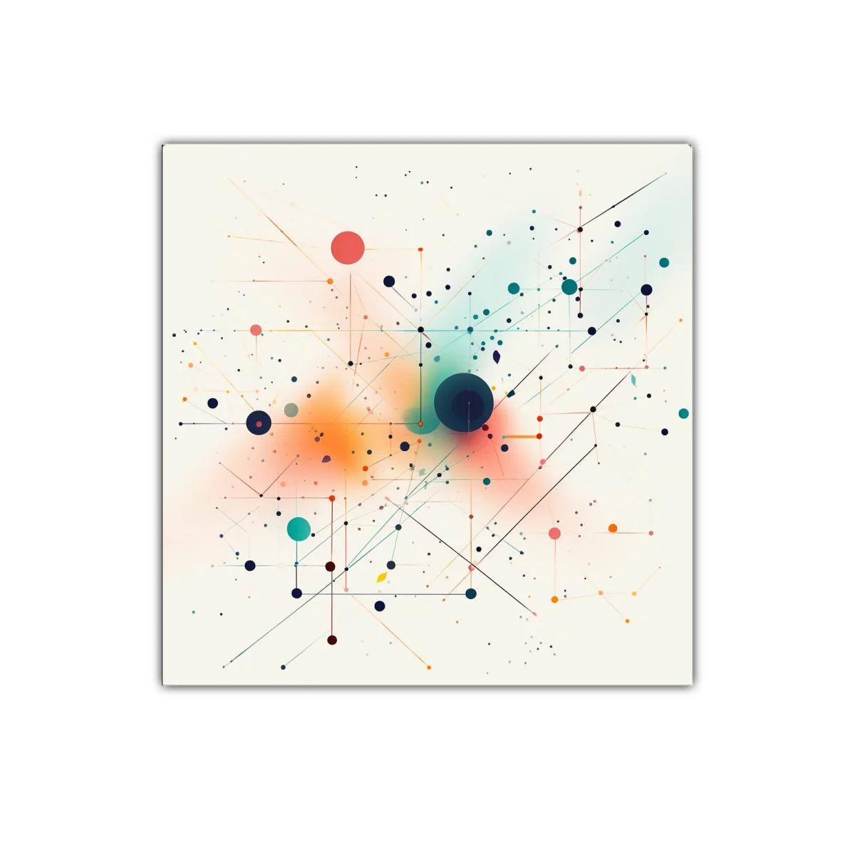Cuadro abstracto con conexión de puntos y líneas coloridas