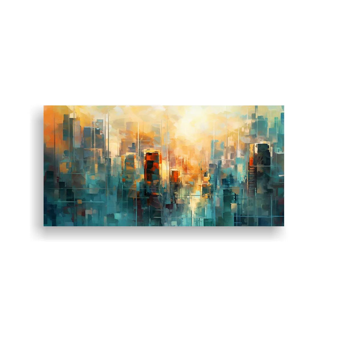 Cuadro skyline urbano abstracto con luz central difusa