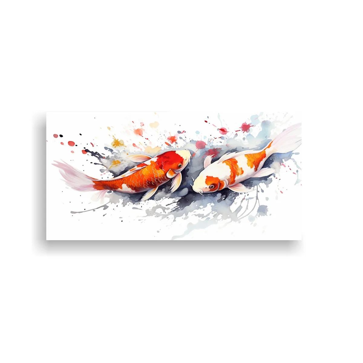 Cuadro peces koi naranjas y blancos enfrentados