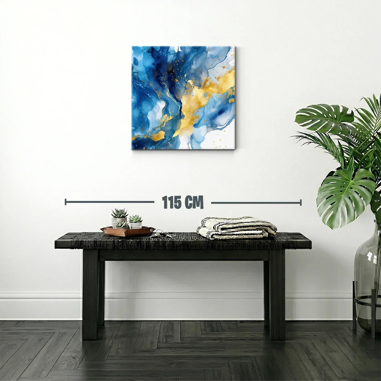Cuadro abstracto azul y oro para ambientes modernos — miniatura 2