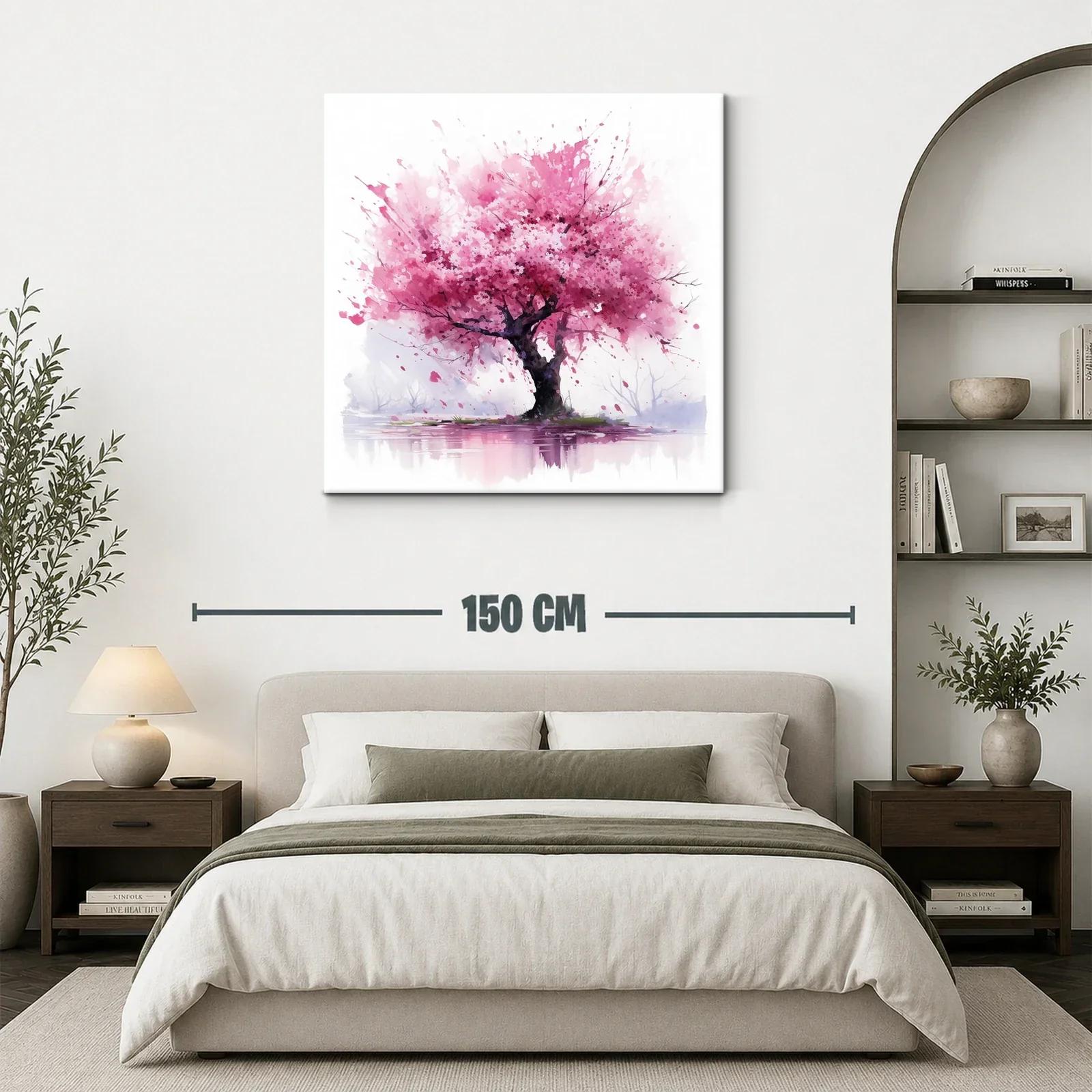 Árbol en flor rosa con reflejo sobre agua calma — miniatura 3