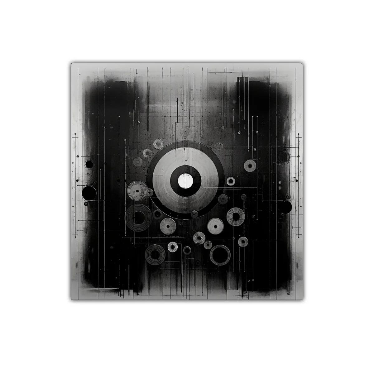 Composición abstracta con círculos y líneas en blanco y negro — imagen principal