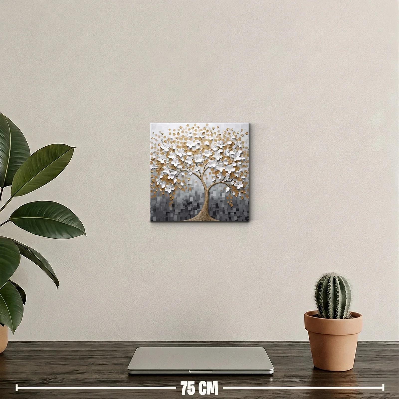 Árbol decorativo con flores blancas y hojas doradas — miniatura 2