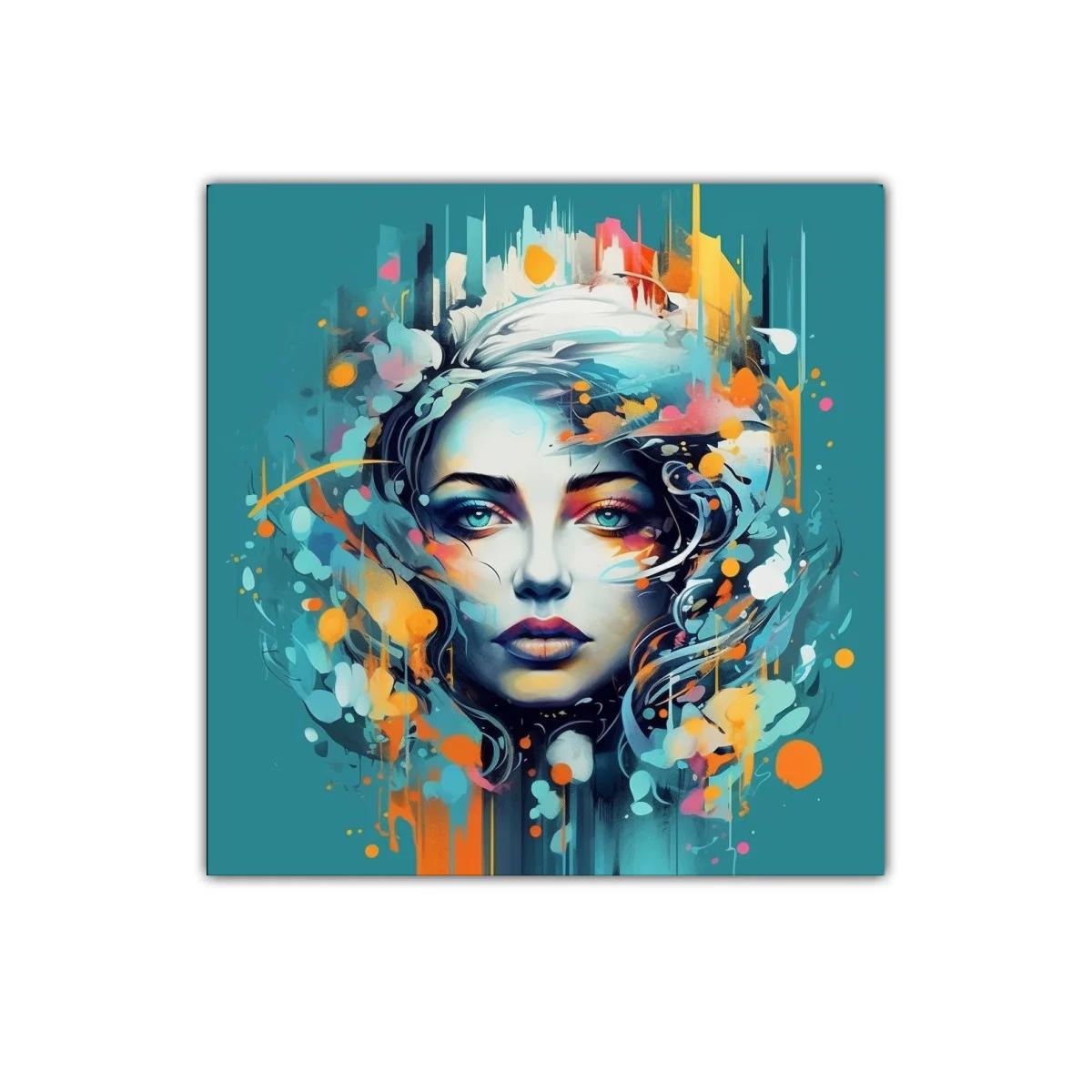 Rostro femenino con expresión intensa y colores vibrantes — imagen principal
