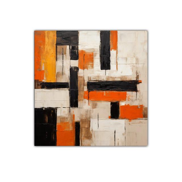 Cuadro abstracto con bloques en naranja negro y beige