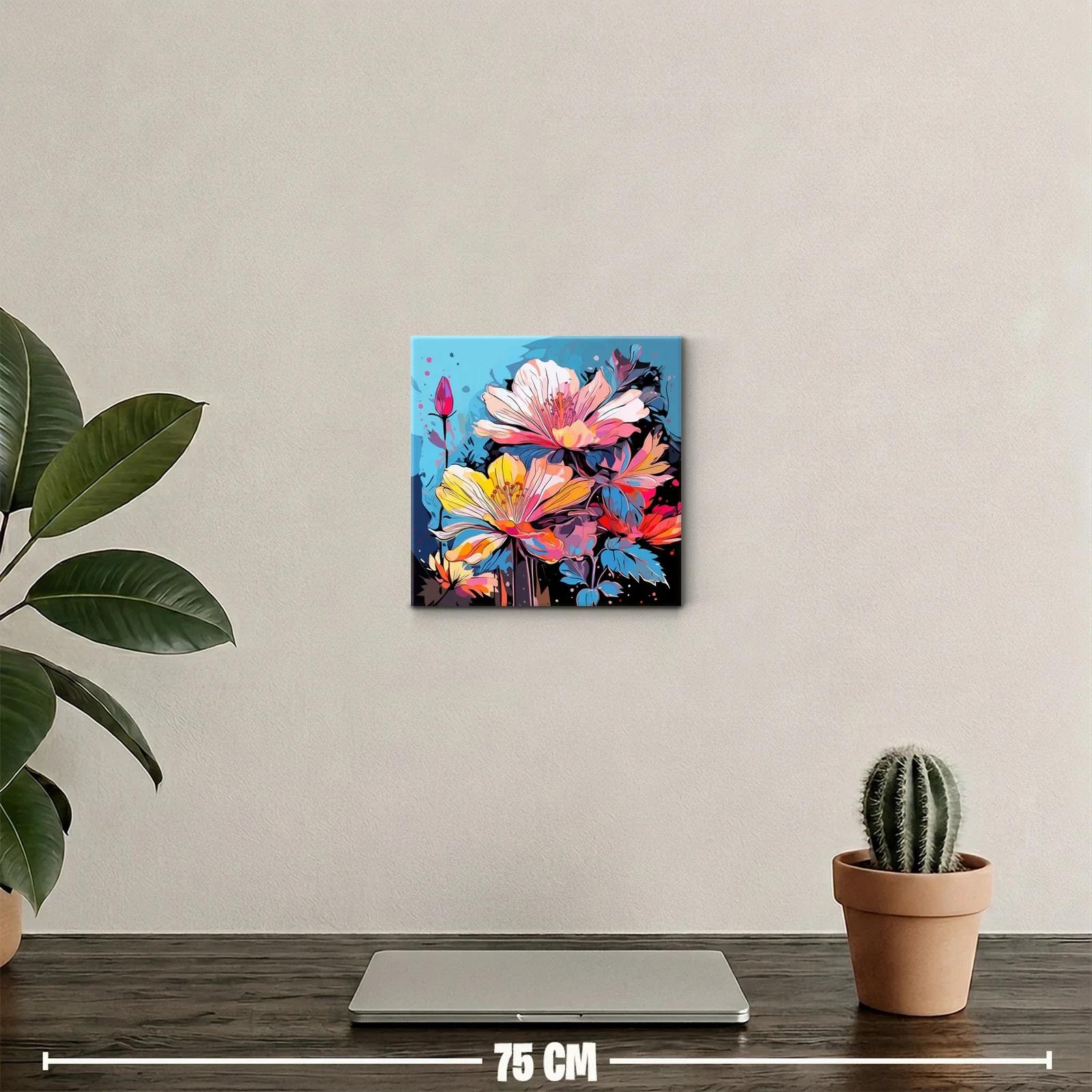 Cuadro floral con vibrantes tonos azules y rosas — miniatura 2