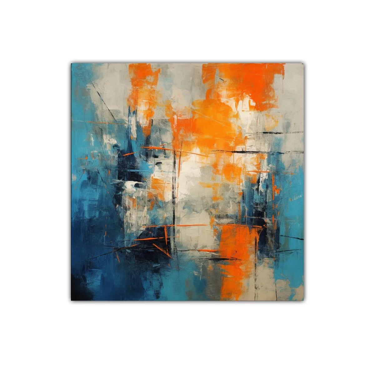 Cuadro abstracto con vibrantes tonos azul y naranja