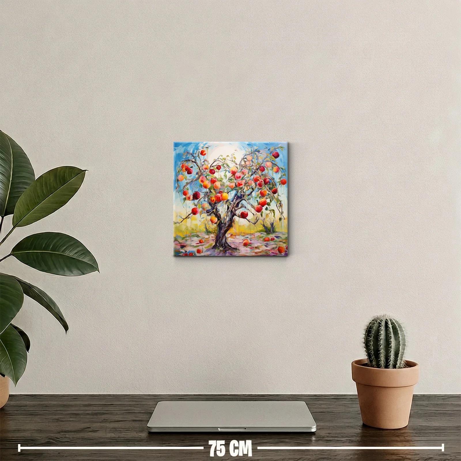 Árbol frutal lleno de manzanas en paisaje colorido — miniatura 2