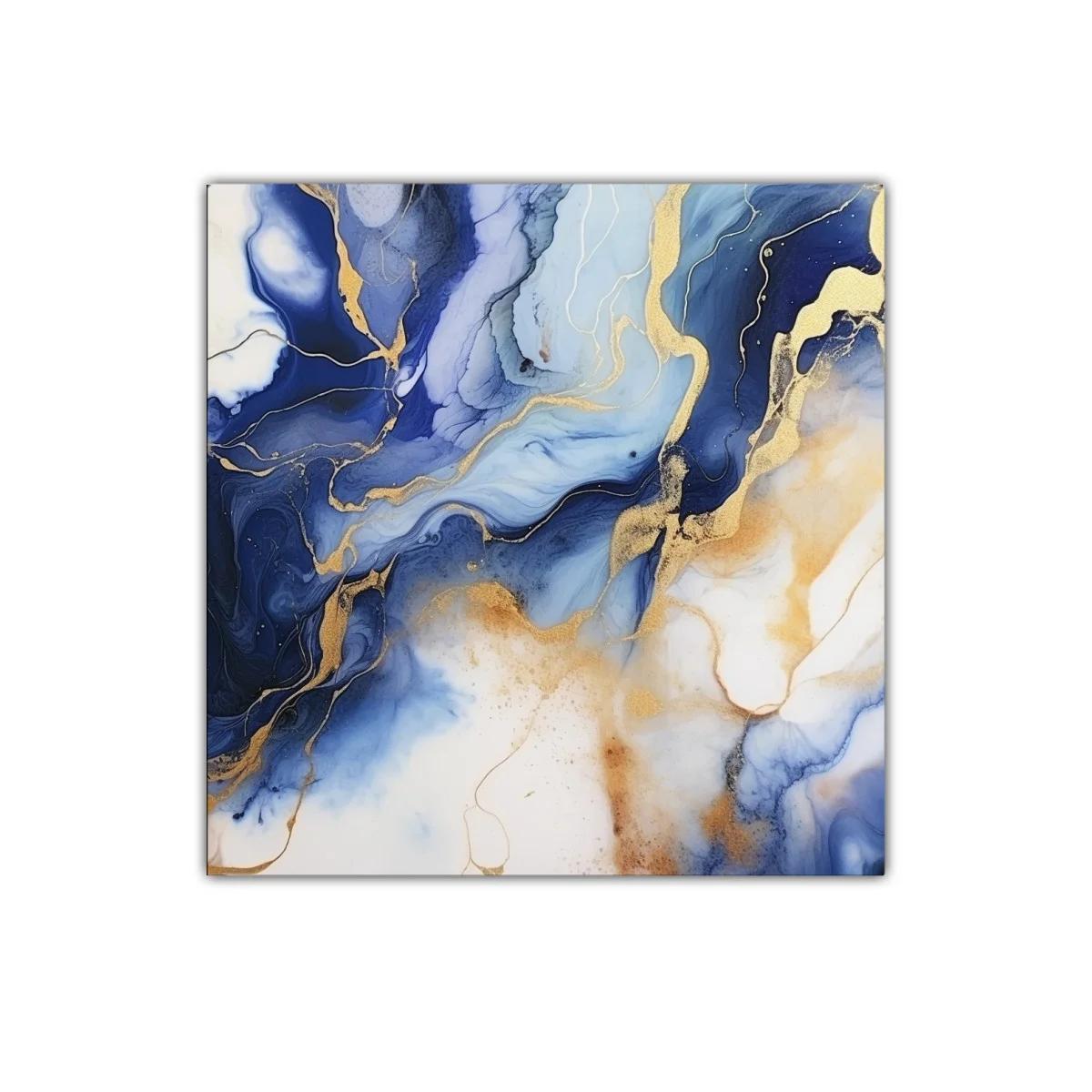 Arte abstracto en tonos azules con detalles dorados elegantes — imagen principal