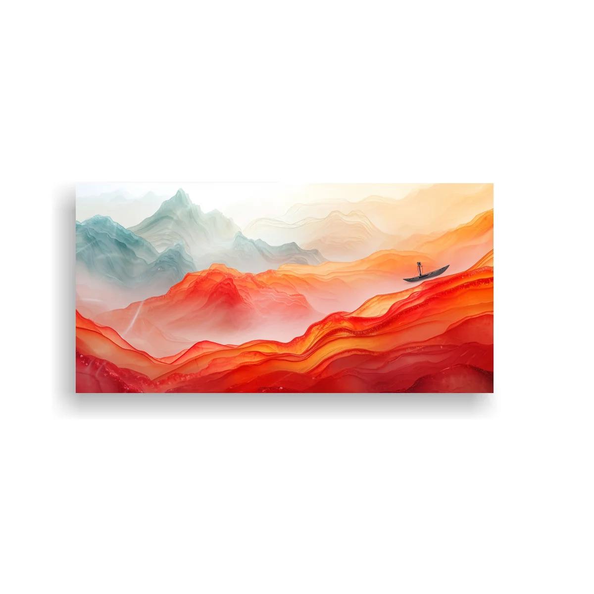 Cuadro paisaje de montañas rojas con figura en cresta — imagen principal