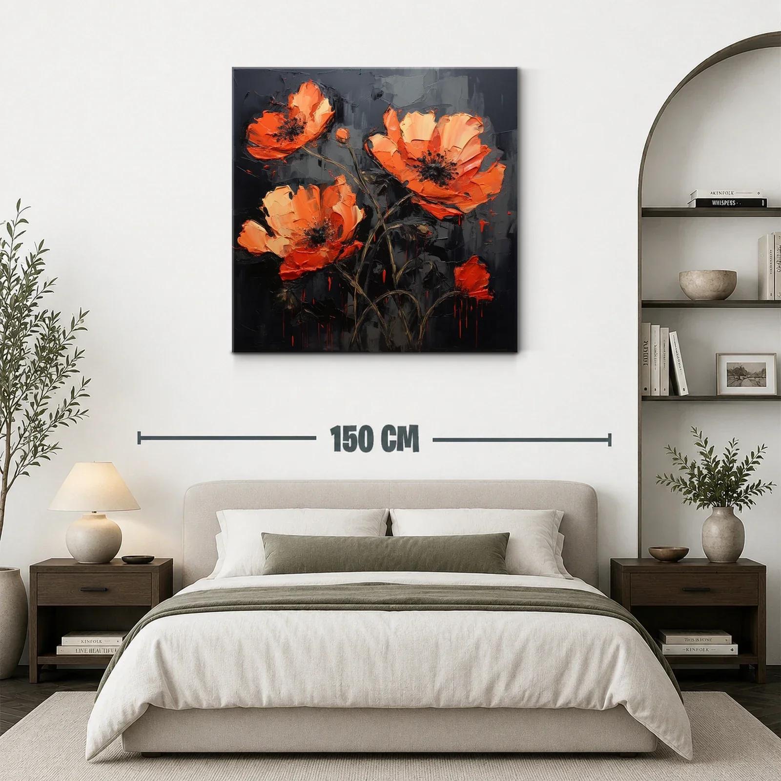 Cuadro flores naranjas vibrantes sobre fondo oscuro — miniatura 3