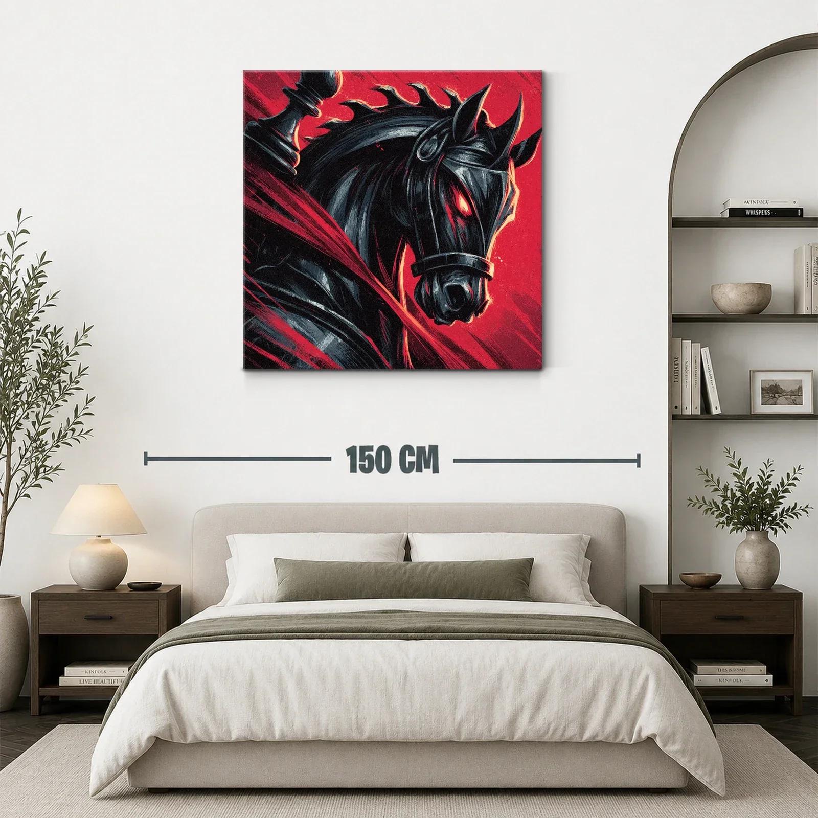 Caballo negro con ojos ardientes en fondo rojo vibrante — miniatura 3