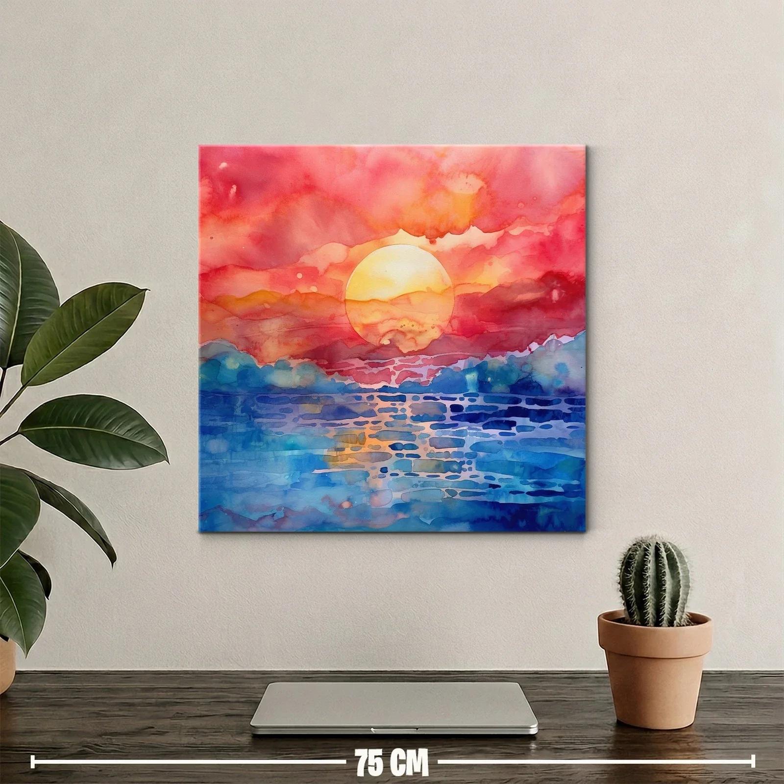 Atardecer vibrante con cielo anaranjado y mar azul — miniatura 2