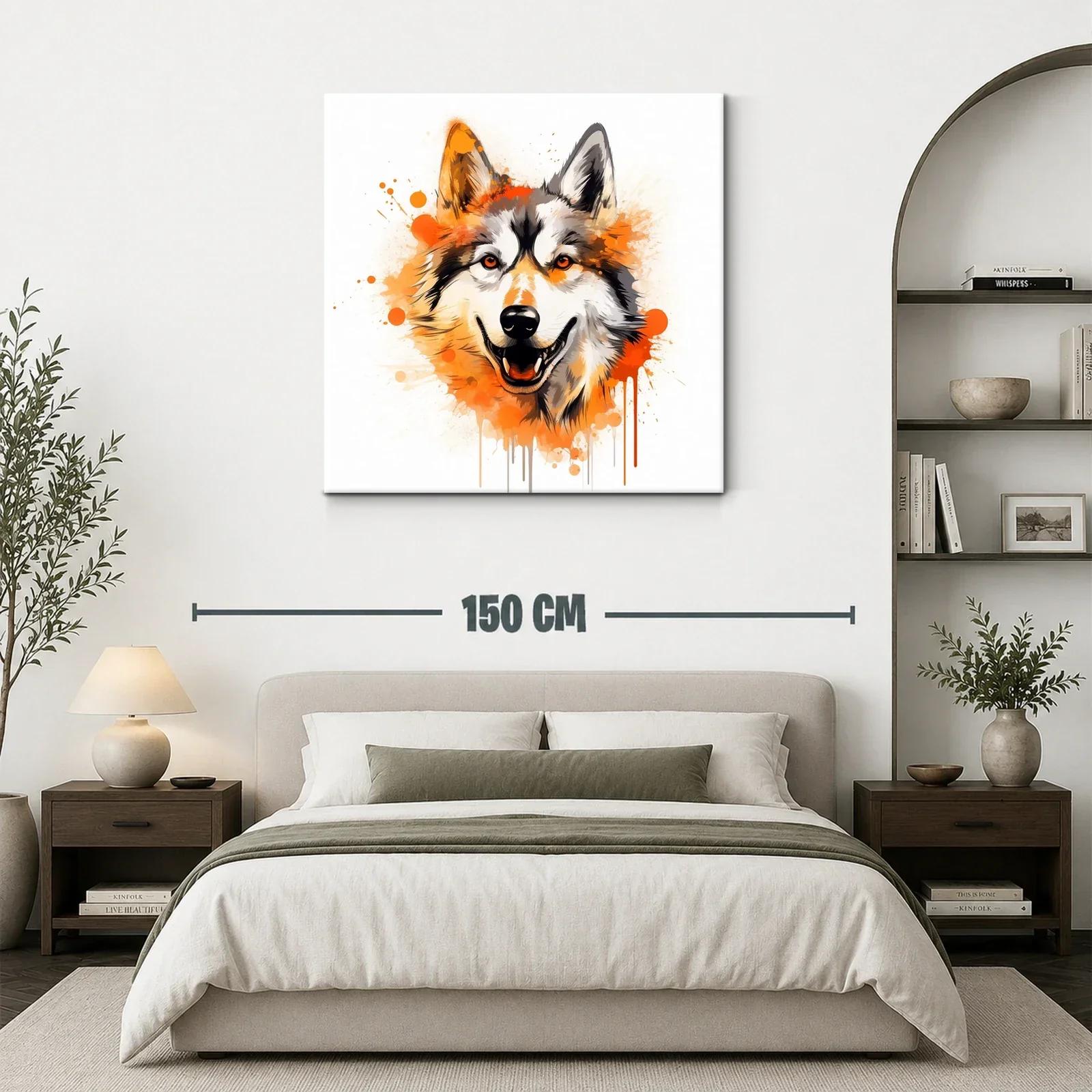 Cuadro moderno con ilustración vibrante de lobo sonriente — miniatura 3
