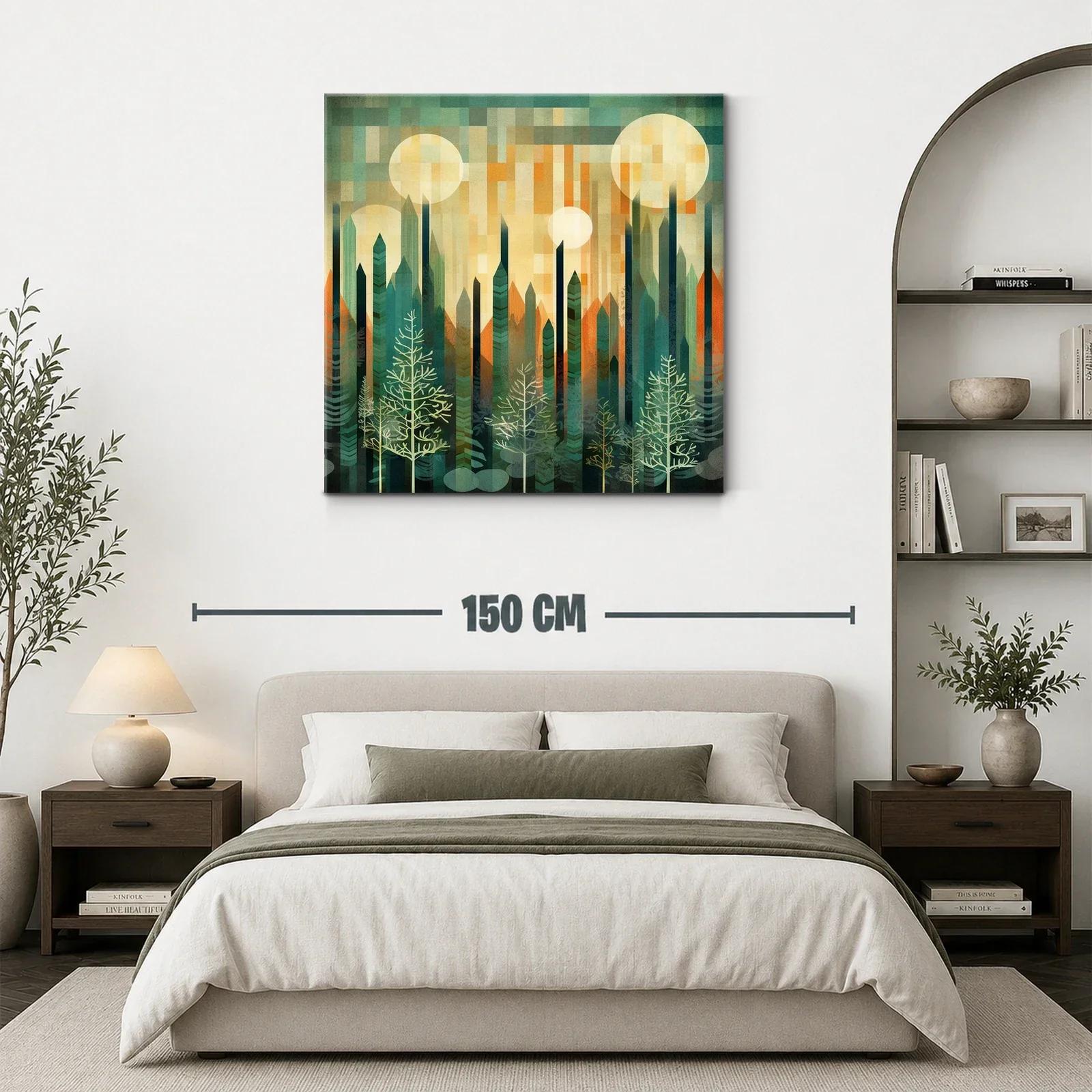 Paisaje geométrico de bosque y lunas brillantes — miniatura 3
